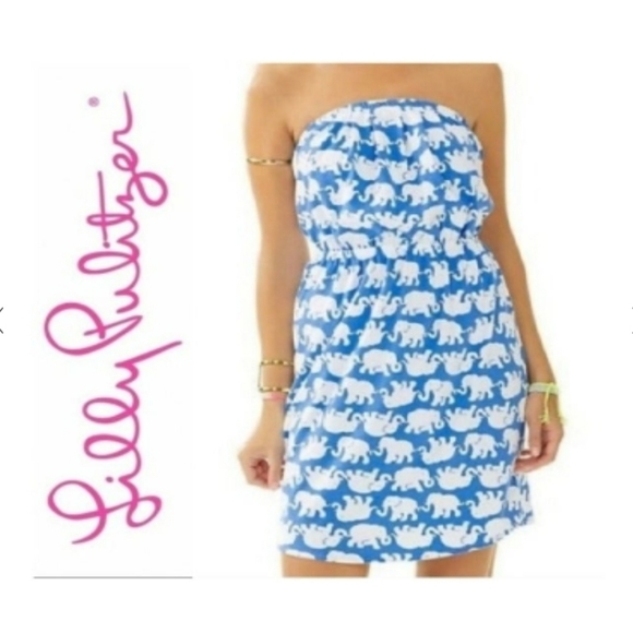 LILLY PULITZER Elephant Print Strapless Mini Dress